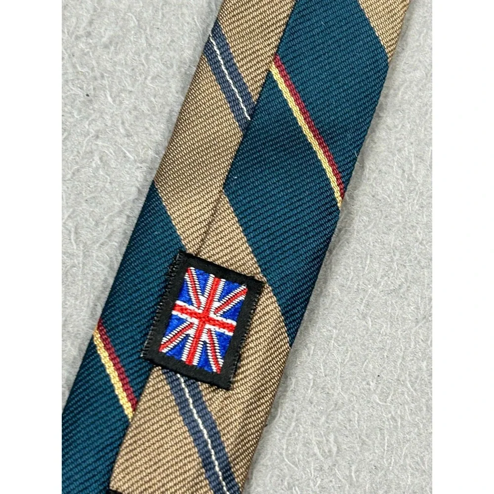 Robert Talbott Tie Mens H. Davis‎ & Sons 100% Silk Hand Sewn Teal Tan Stripped